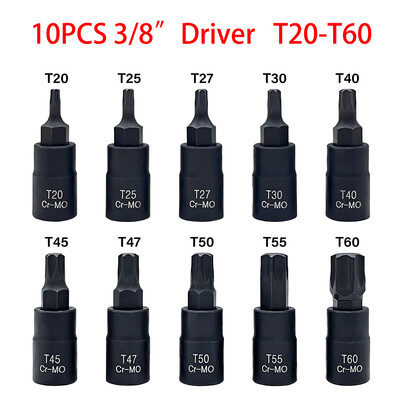 10 gab uzgaļu ligzdu komplekts, Torx Hex Sping Star uzgaļi, M4-M16 H3-H14 T20-T60 ar augstākās kvalitātes Cr-Mo tērauda 3/8 collu disku uzlabotu krātuvi