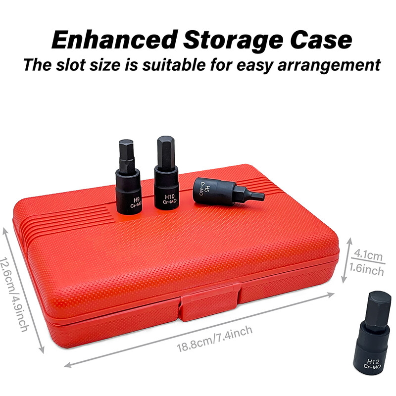 10 gab uzgaļu ligzdu komplekts, Torx Hex Sping Star uzgaļi, M4-M16 H3-H14 T20-T60 ar augstākās kvalitātes Cr-Mo tērauda 3/8 collu disku uzlabotu krātuvi