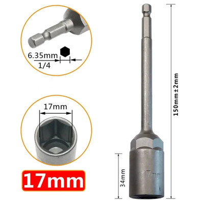 1 ks objímka 150 mm šesťhranný kľúč na vrtáky s adaptérom 5,5-19 mm pre elektrický kľúč, predlžovacia objímka, manuálne náradie na opravu auta