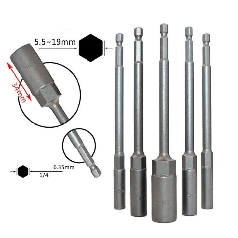 1 ks objímka 150 mm šesťhranný kľúč na vrtáky s adaptérom 5,5-19 mm pre elektrický kľúč, predlžovacia objímka, manuálne náradie na opravu auta