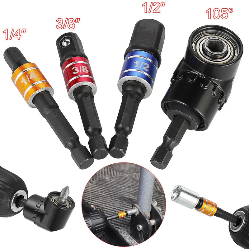 Čierna predlžovacia tyč s 1/4" šesťhrannou stopkou, držiak skrutkovača, 105 stupňov pre pneumatické náradie, rázový uťahovák, mechanický dielenský nástroj.