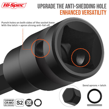 Hi-Spec 200MM Extended Socket Sets 1/9pc Hexagon Socket Length Adapter 1/2\