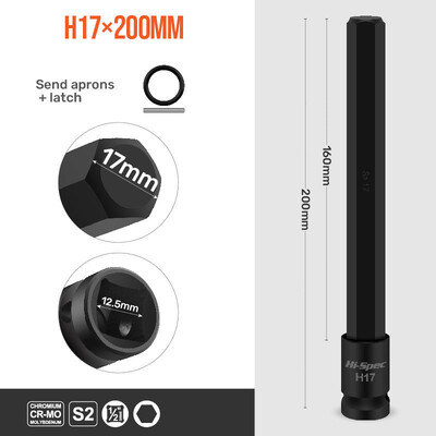 Sady predĺžených objímok Hi-Spec 200 mm, 1/9 ks, adaptér s šesťhrannou hlavou a 1/2" CR-MO šesťhrannými skrutkovacími bity H4-H19 s magnetom