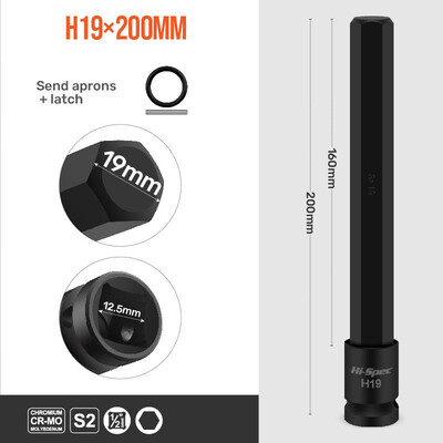 Sady predĺžených objímok Hi-Spec 200 mm, 1/9 ks, adaptér s šesťhrannou hlavou a 1/2" CR-MO šesťhrannými skrutkovacími bity H4-H19 s magnetom