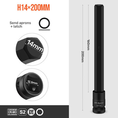 Sady predĺžených objímok Hi-Spec 200 mm, 1/9 ks, adaptér s šesťhrannou hlavou a 1/2" CR-MO šesťhrannými skrutkovacími bity H4-H19 s magnetom