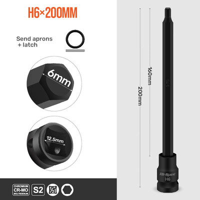 Sady predĺžených objímok Hi-Spec 200 mm, 1/9 ks, adaptér s šesťhrannou hlavou a 1/2" CR-MO šesťhrannými skrutkovacími bity H4-H19 s magnetom