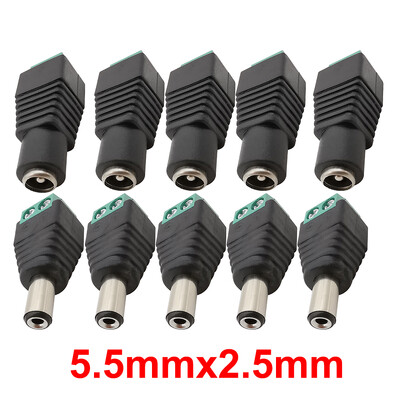 5/10 ks 5,5 x 2,1 mm 5,5 x 2,5 mm DC napájací konektor samec/samica jack adaptér pre 3528 5050 LED pásik svetla kamera