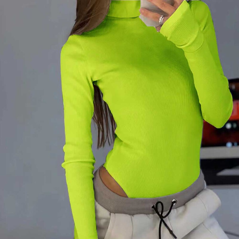 Sexy cu gâtul roscat cămașă elegantă Body pentru femei cu mânecă lungă Salopete tricotate solide pentru femei Tricou la modă Romper