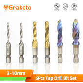 6 bucăți HSS placare cu titan pentru robinet de foraj combinat pentru găurirea și instalarea găurilor pentru șuruburi în metal și lemn