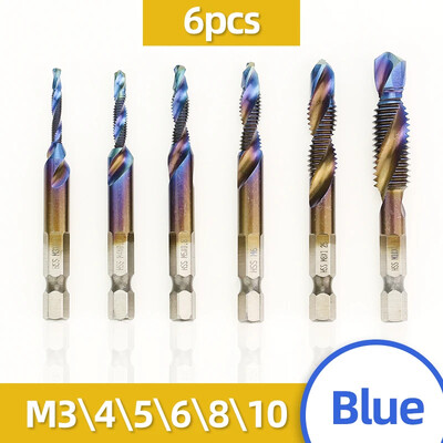 6 bucăți HSS placare cu titan pentru robinet de foraj combinat pentru găurirea și instalarea găurilor pentru șuruburi în metal și lemn