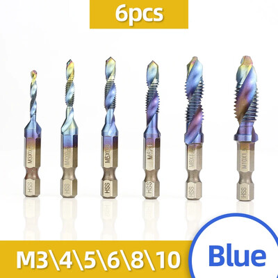 6 bucăți HSS placare cu titan pentru robinet de foraj combinat pentru găurirea și instalarea găurilor pentru șuruburi în metal și lemn