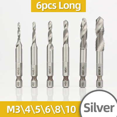 6 bucăți HSS placare cu titan pentru robinet de foraj combinat pentru găurirea și instalarea găurilor pentru șuruburi în metal și lemn