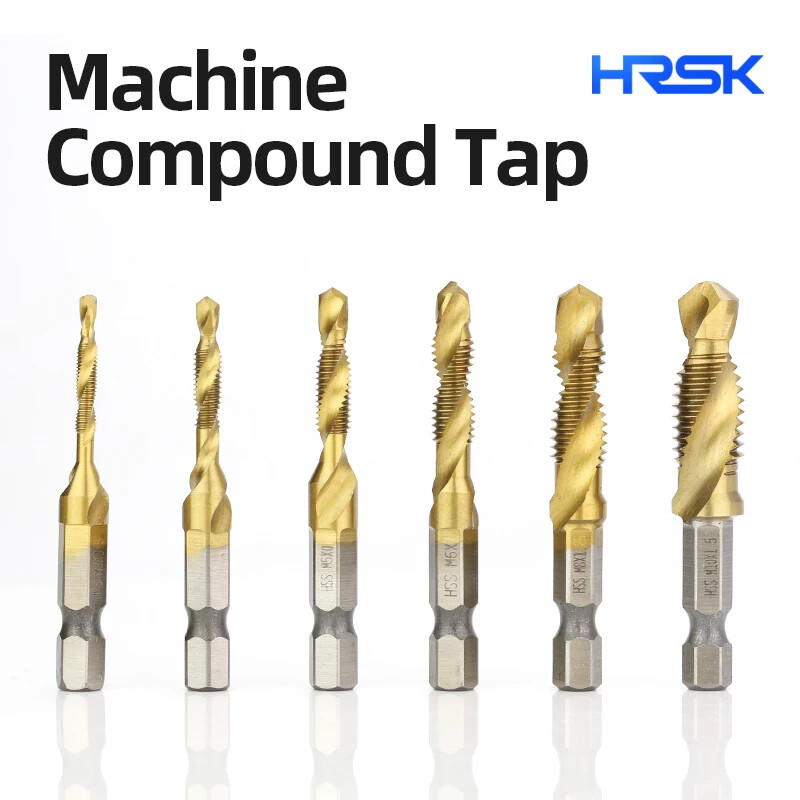 6 bucăți HSS placare cu titan pentru robinet de foraj combinat pentru găurirea și instalarea găurilor pentru șuruburi în metal și lemn