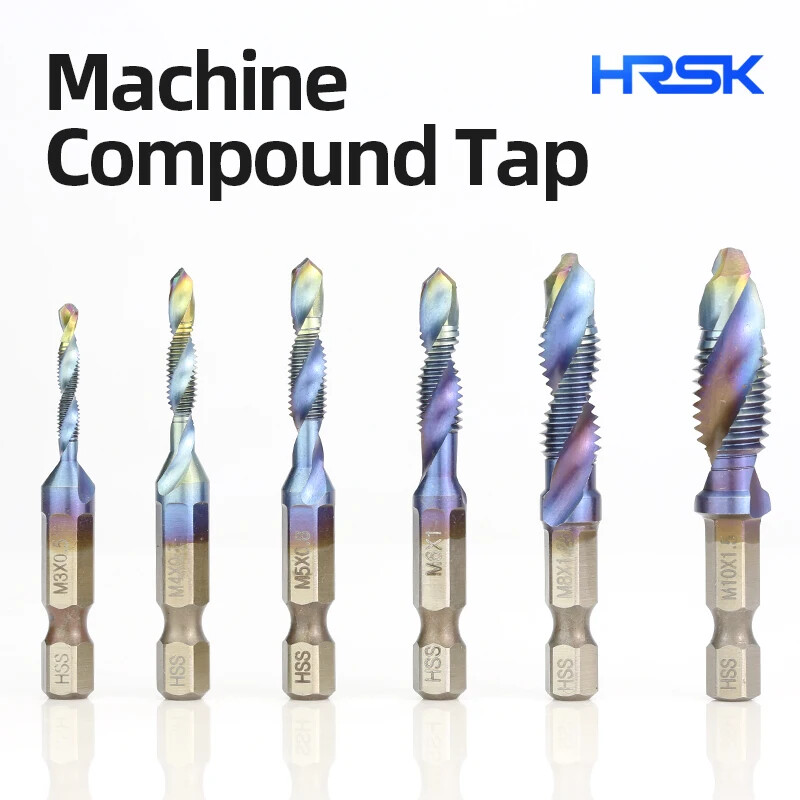 6 bucăți HSS placare cu titan pentru robinet de foraj combinat pentru găurirea și instalarea găurilor pentru șuruburi în metal și lemn