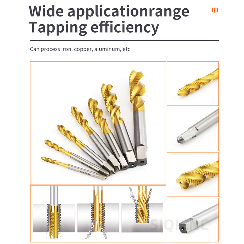 SIQICNC HSS tērauda skrūves ar titāna pārklājumu spirālveida metrikas M2-M18 mašīnas spraudnis HSS6542 vītnes instrumenta urbis
