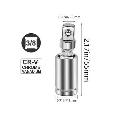 Universaalliigendi pöörlev pistikupesa adapter, ruudukujuline U-liigendi ajami muundur 1/4 3/8 1/2 pea kroom-vanadiumterasest auto remondi tööriist
