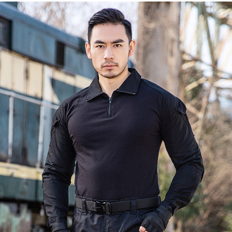 Tricouri pentru antrenament tactic în aer liber pentru drumeții pentru bărbați, camuflaj, cu mânecă lungă, cămașă pentru alpinism, haine de sport respirabile pentru bărbați