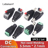 5 ks DC 5521 bez zvárania, konektor 5V 12V 24V 48V, kábel samec-samica, DC port, kolíky, lis pre ovládač LED pásikov, CCTV