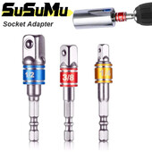 Šešiabriaunis elektrinis grąžtas smūginis suktuvo lizdas, prailginimo adapteris, išplėstas keitiklis į greitaeigį veržlę, vyrišką kvadratinį veržliaraktį 1/4 3/8 1/2