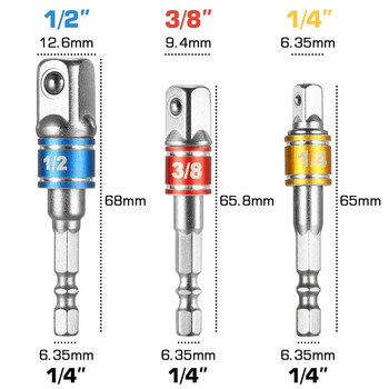 Hex Shank Power Drill Impact Driver Socket Extension Adapter Εκτεταμένος μετατροπέας σε παξιμάδι υψηλής ταχύτητας Αρσενικό τετράγωνο κλειδί 1/4 3/8 1/2