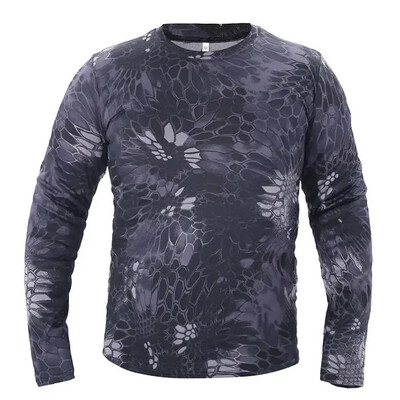 Tricou cu mânecă lungă de camuflaj tactic pentru bărbați, cu uscare rapidă în aer liber, pentru drumeții, tricou militar tactic, cămașă de camping de primăvară și toamnă