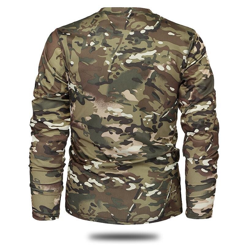 Tricou cu mânecă lungă de camuflaj tactic pentru bărbați, cu uscare rapidă în aer liber, pentru drumeții, tricou militar tactic, cămașă de camping de primăvară și toamnă