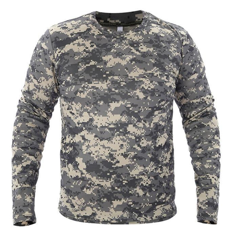 Tricou cu mânecă lungă de camuflaj tactic pentru bărbați, cu uscare rapidă în aer liber, pentru drumeții, tricou militar tactic, cămașă de camping de primăvară și toamnă