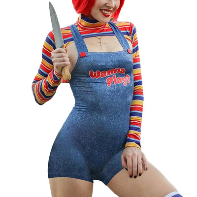 Gaono Costume de Halloween pentru femei Scary Nightmare Killer Doll Wanna Play Personaj de film Chucky Doll Costum Body