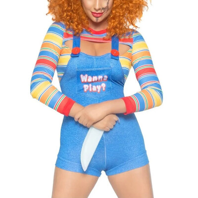 Gaono Costume de Halloween pentru femei Scary Nightmare Killer Doll Wanna Play Personaj de film Chucky Doll Costum Body