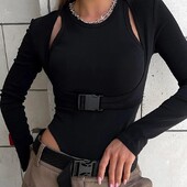 Body cu tricot în coastă pentru femei Set din două piese Salopetă cu mânecă scurtă cu mânecă scurtă pentru femei Goth Top ținute corporale negre
