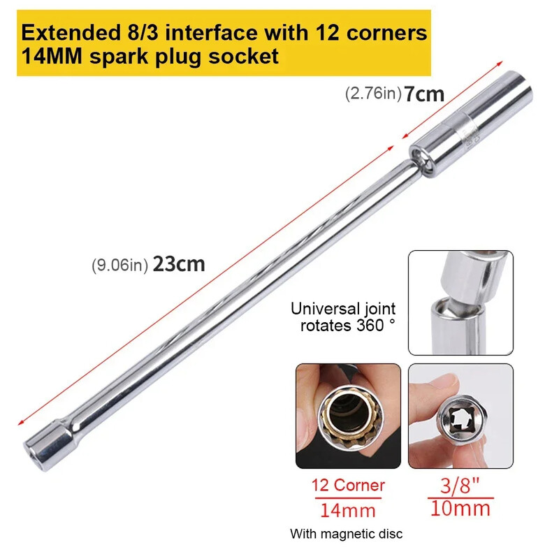 14 mm 16 mm magnetiga süüteküünla eemaldamise tööriista mutrivõti ümbris 3/8" 12-punktiline pööratav küünlavõti 16 mm pika pikenduspesa komplekti tööriistad