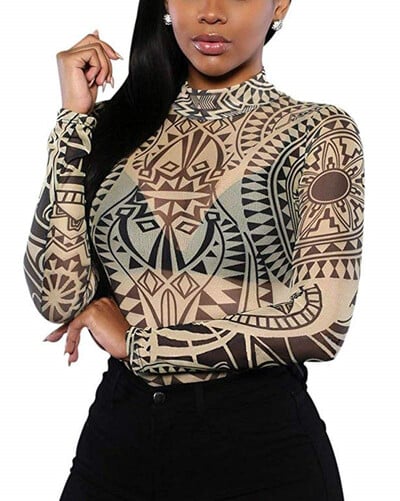 Body de epocă pentru femei, etnic, sexy, cămașă cu mânecă lungă, salopetă, body stretch, body cu imprimeu subțire, body de vară, topuri