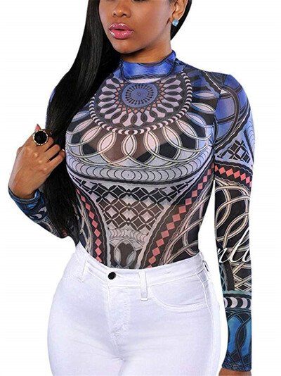 Body de epocă pentru femei, etnic, sexy, cămașă cu mânecă lungă, salopetă, body stretch, body cu imprimeu subțire, body de vară, topuri