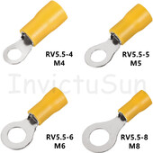 100/50/10 vnt Geltona RV5.5 M4-M8 žiedinis gnybtas, izoliuotas elektros kabelio laido jungtis 12-10AWG