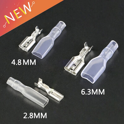 100/50 Rinkiniai 2,8 mm 4,8 mm 6,3 mm izoliacinis Įkiškite spyruoklinį kištuko gnybtą su skaidriu dangteliu Skirta gnybtams 22-16AWG
