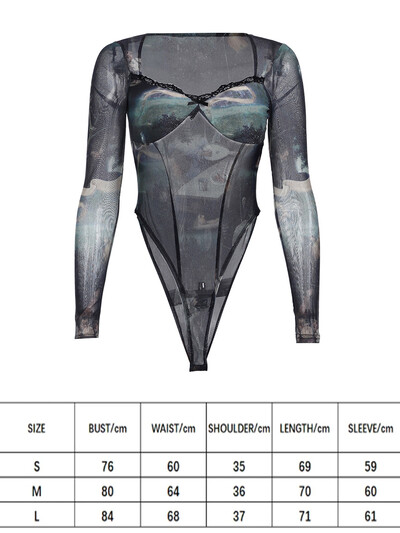 vintage εμπριμέ κορμάκια από δαντέλα see through slim gothic party club ρούχα με μακριά μανίκια γυναικεία καλοκαιρινά streetwear