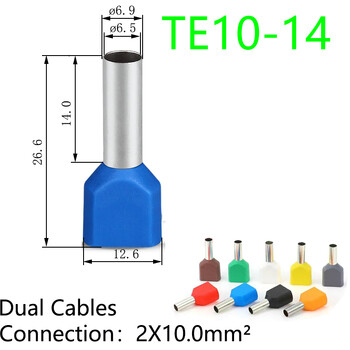 100PCS Dual Wires TE Series Insolated Ferrules Cable Og Crimp CopperTerminal Electrical block End Connector Cord 2x0,5mm²~16mm²