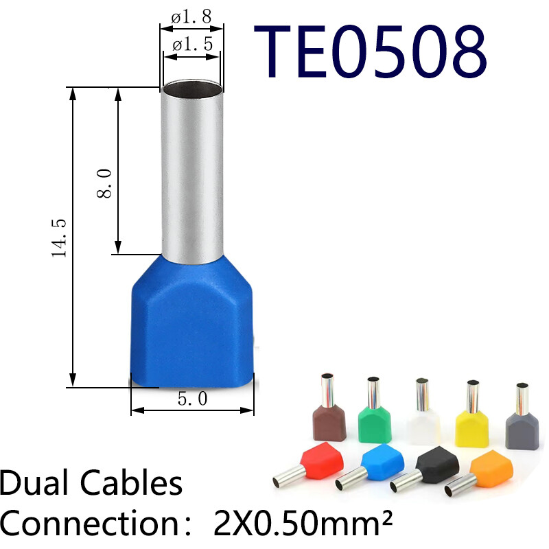 100 ks dvojitých vodičov, izolovaných dutiniek, káblových očiek, krimpovacích medených koncoviek, elektrických koncoviek, 2x0,5 mm²~16 mm²