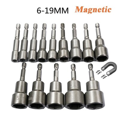 6mm-19mm Priză de impact Șurubelniță cu piuliță magnetică Set chei hexagonale 1/4 Adaptor burghie pentru burghie electrice Șurubelnițe cu impact Kit priză