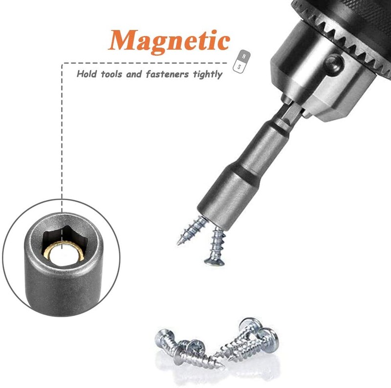 6mm-19mm Priză de impact Șurubelniță cu piuliță magnetică Set chei hexagonale 1/4 Adaptor burghie pentru burghie electrice Șurubelnițe cu impact Kit priză