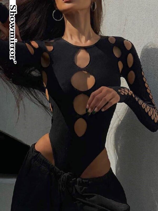 Showmirror duté gotické body s dlhým rukávom, oblečenie do nočného klubu pre ženy, jesenné oblečenie, streetwear, punkové topy