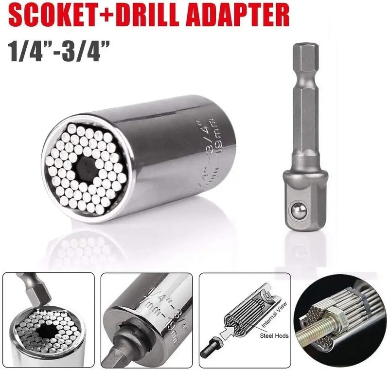 Universālās ligzdas uzgriežņu atslēgas galviņas komplekta uzmavas sīkrīks 7-19 mm jaudas urbjmašīnas adapteris Atslēgas uzgrieznis Atslēgas uzgrieznis Magic Grip Multi rokas instrumenta remonta rīks