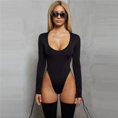 Noua îmbrăcăminte de toamnă pentru gimnastică Îmbrăcăminte de antrenament Body cu mâneci lungi Îmbrăcăminte sportivă pentru yoga Gâtul O Salopete cu nervuri dintr-o bucată pentru femei