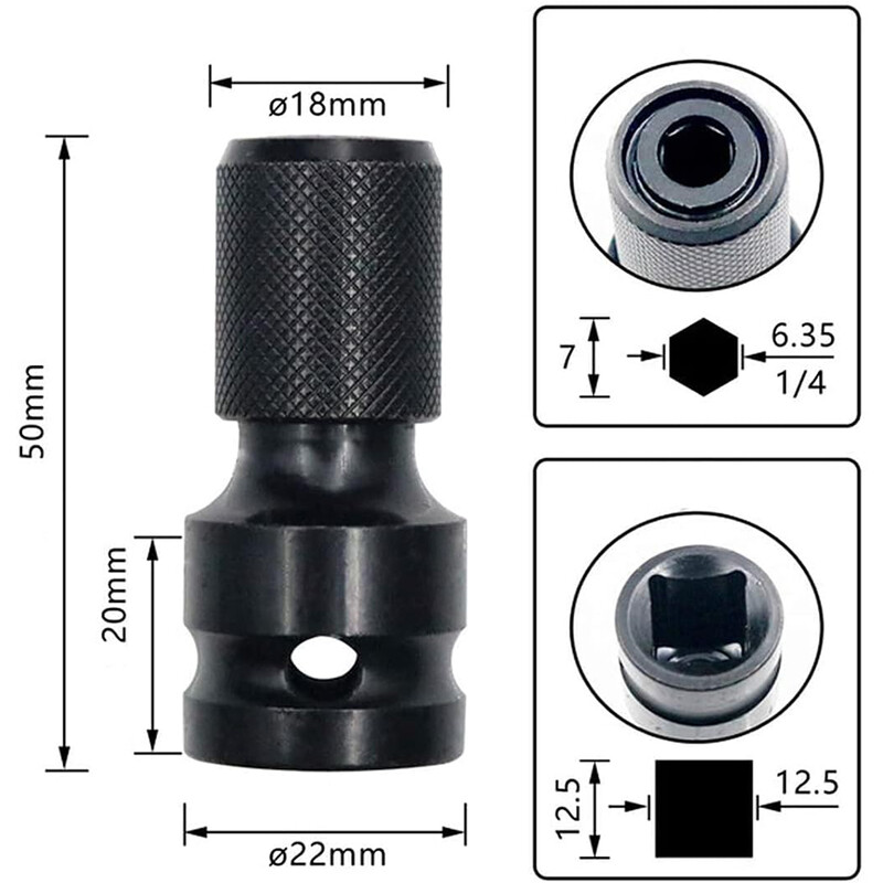1 τμχ 1/4" Εξαγωνικό τρυπάνι τσοκ μετατροπής κιτ μετατροπής Impact Driver 1/2" Τετράγωνος προσαρμογέας γρήγορης αλλαγής μετατρέπει γαλλικό κλειδί αέρα