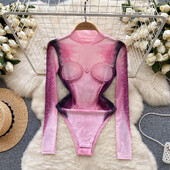 Body sexy imprimeu modă mânecă lungă decolteu o bucată de bază dulce caldă femei gotic slim streetwear salopetă ins