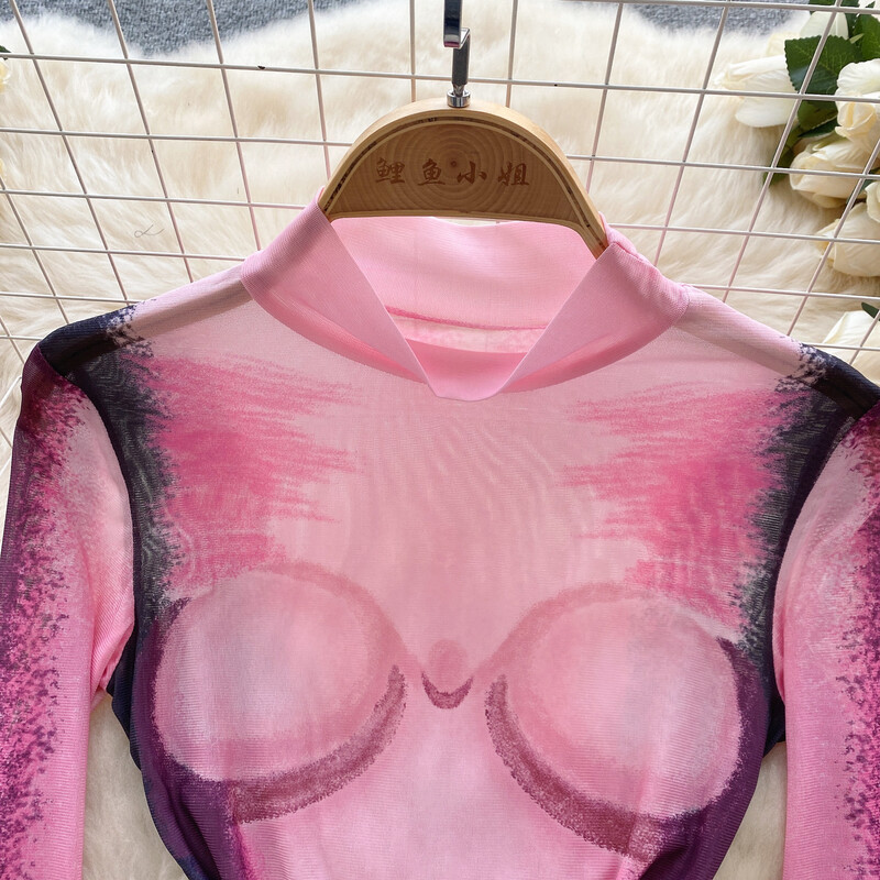 Body sexy imprimeu modă mânecă lungă decolteu o bucată de bază dulce caldă femei gotic slim streetwear salopetă ins