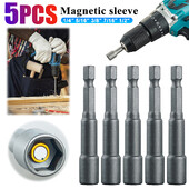 5 бр. Свредло за гнездо на опашка 1/4 5/16 3/8 7/16 1/2 инча Дължина на гнездото за завъртане на магнитна гайка 65 mm Адаптер за свредло за шестостенни гнезда