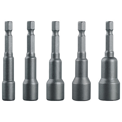 5 бр. Свредло за гнездо на опашка 1/4 5/16 3/8 7/16 1/2 инча Дължина на гнездото за завъртане на магнитна гайка 65 mm Адаптер за свредло за шестостенни гнезда