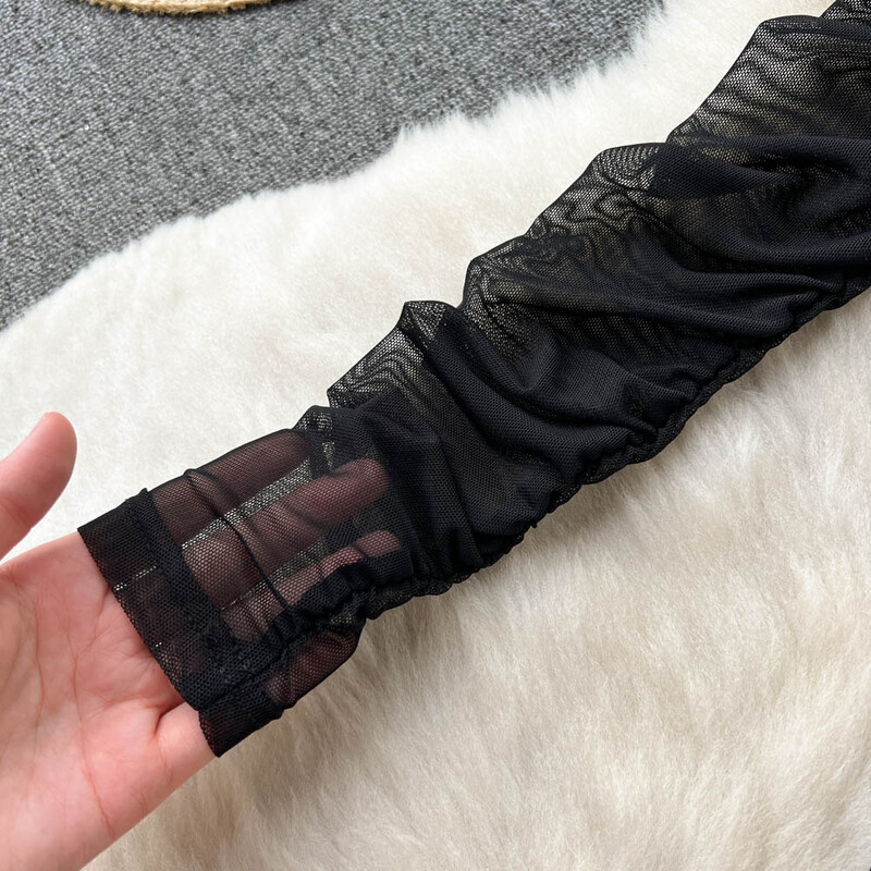 Sexy gázové záhyby, pevný overal, módny dlhý rukáv, O-krk, jeden kus, základné, hotsweet, ženy, gotický, štíhly, streetwear overal