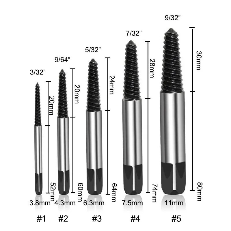 5 bucăți/lot robinet burghiu set extractor șurub rupt țeavă de filet hexagonală șuruburi deteriorate îndepărtarea unelte electrice accesorii